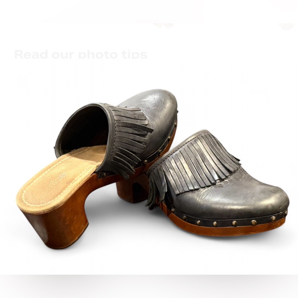 LAMICA Made In Italy Genuine Leather Fringe Heeled Clogs 40/US 9 Mules